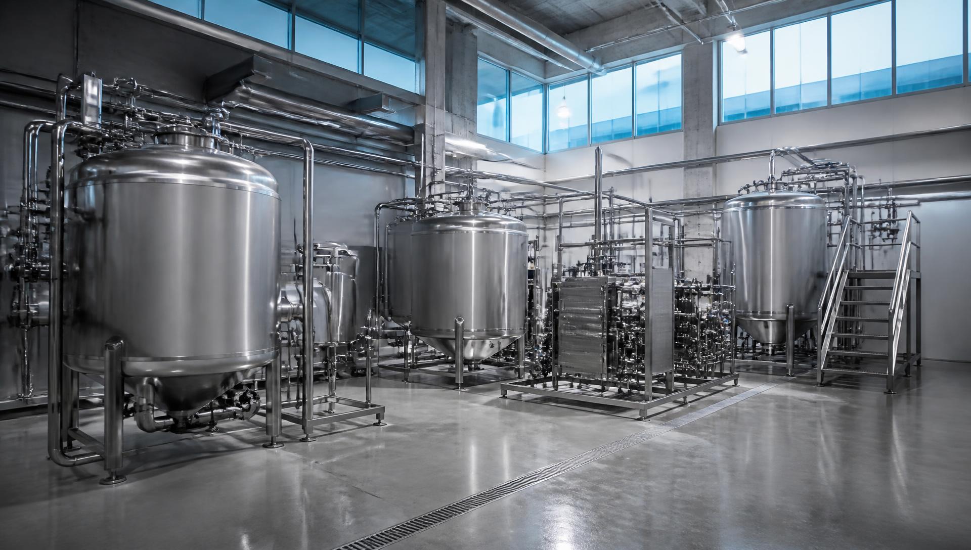 Stainless steel processing equipment inside the Flavor Insights California facility